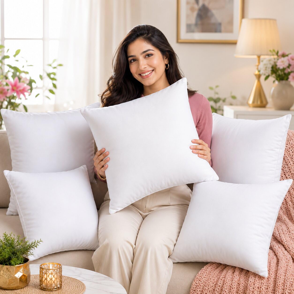 JDX Micro-Fiber Soft Cushion Set of 5 (Size 18x18 Inch) - Color White - Hotel Quality | 18001-5-18x18-image-6