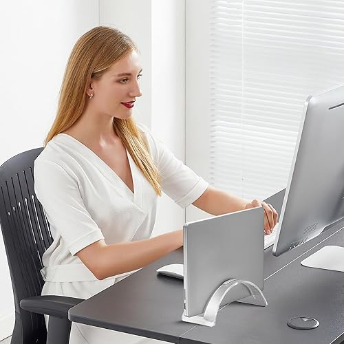 Miniatura 6 de Soporte vertical acrílico para portátil - Elegante soporte transparente para portátil, soporte de acoplamiento que ahorra espacio para MacBook,