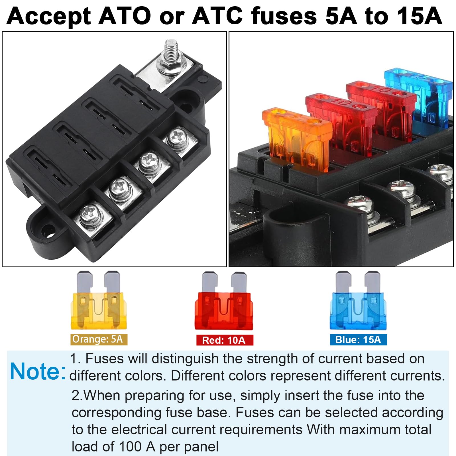 Porte Fusible Voiture 4 Voies Blocs Fusible Lame ATC/ATO avec Couverture Étanche et 4 Pièces Fusibles à Lame pour Automobile Camion Bateau Camping-car