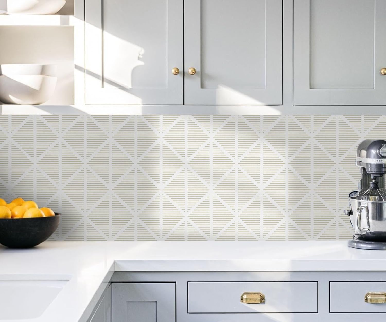 Modern Geometric Peel and Stick Wallpaper Boho Contact Paper for Cabinets and Drawers 78.7inL17.3inW Neutral Striped Self Adhesive Removable Wallpaper for Bedroom Bathroom Waterproof Beige