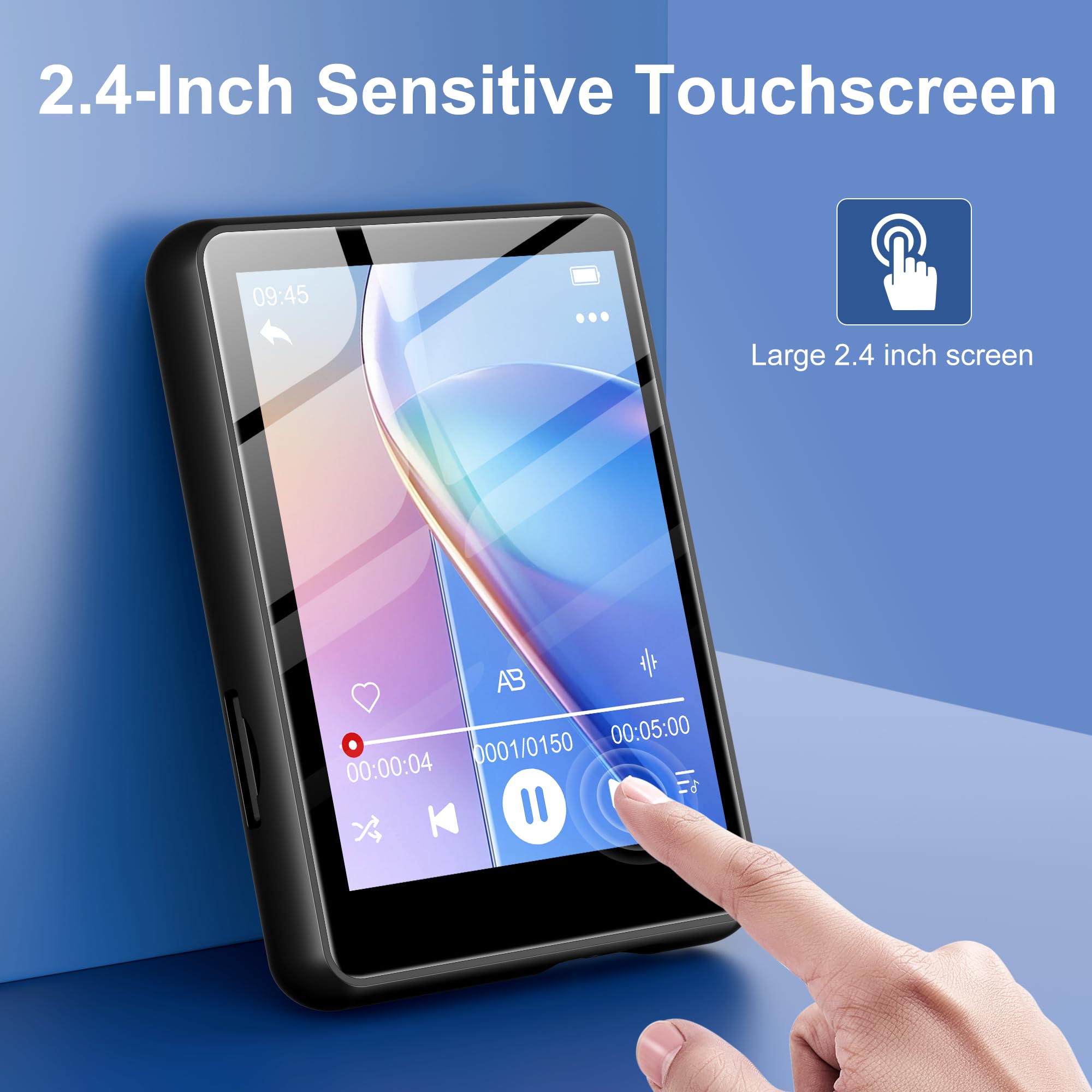 SWOFY 128GB MP3‑Player mit Bluetooth 5.3, 2,4‑Zoll‑Touchscreen, HiFi‑Klang, integriertem Lautsprecher, Aufnahmefunktion & FM‑Radio, erweiterbar auf bis zu 512 GB (Schwarz)