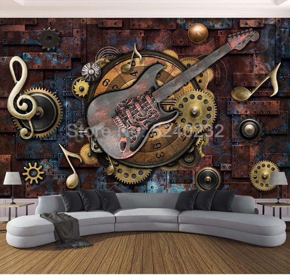 Papier peint personnalisé 3D guitare pour habiller un grand mur de salon ou restaurant