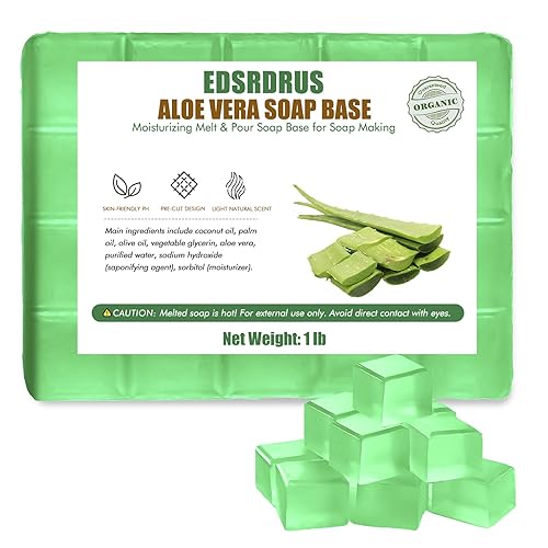 EDSRDRUS Base de jabón aromática de 1 libra hecha a mano con aloe vera y aceite de coco, base de jabón hidratante para derretir y verter