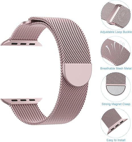 Miniatura 2 de Steezrd Metal Magnetic Band Compatible with Apple Watch Band 38mm 40mm 41mm 42mm 44mm 45mm 49mm, Stainless Steel Mesh Clasp Loop Strap Wristband for