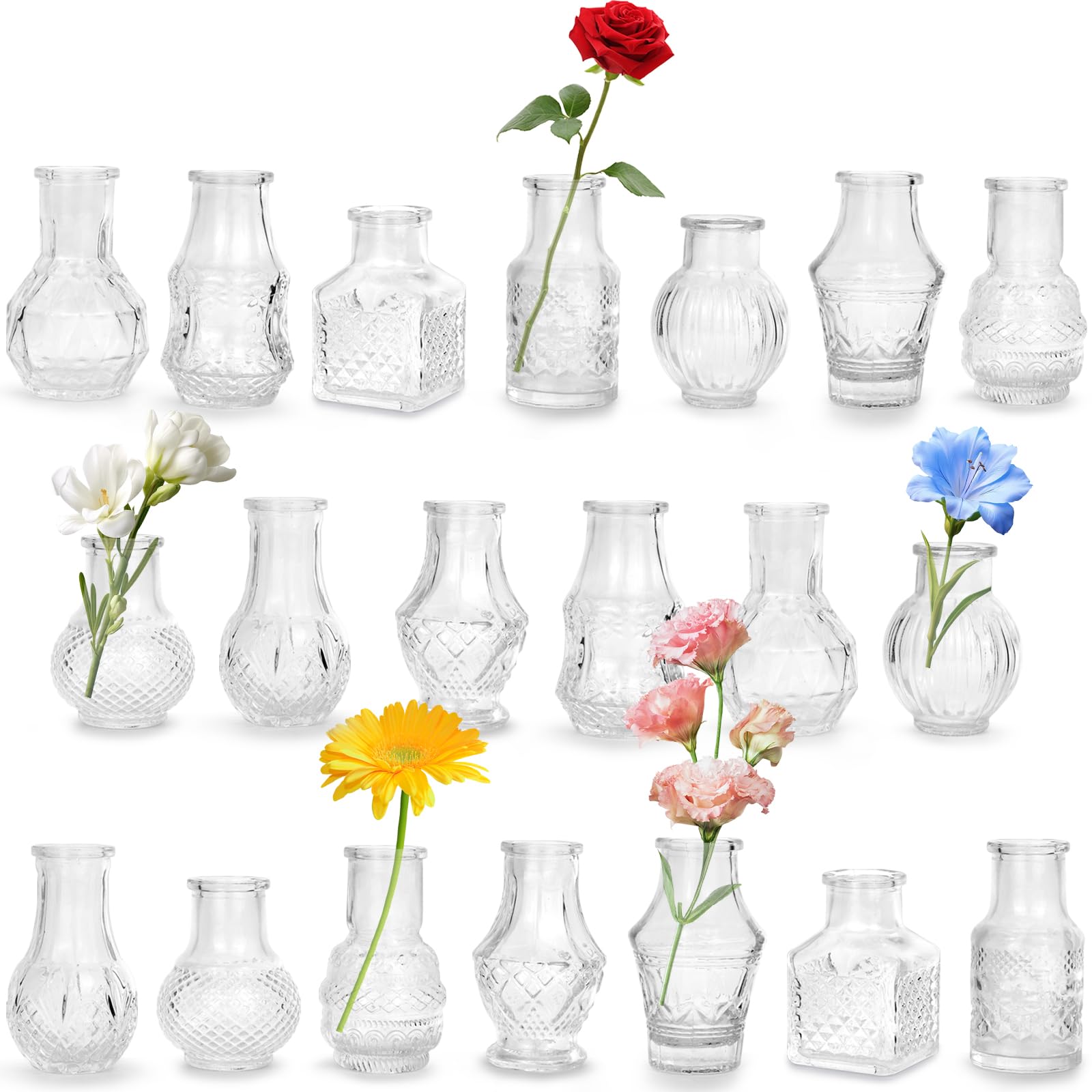 20 Piezas Mini Jarrón, Pequeño Jarrón de Cristal Vintage, Juego de Florero para Bodas, Fiestas, cumpleaños, salón, decoración de Mesa