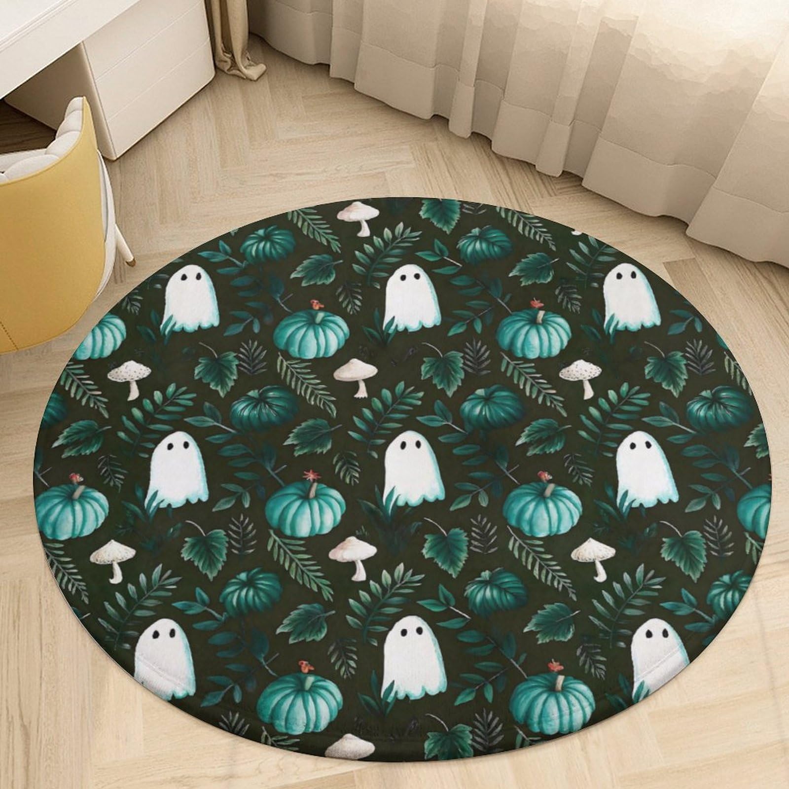 Tapis citrouille fantôme Halloween rond 90x90 salle de bain