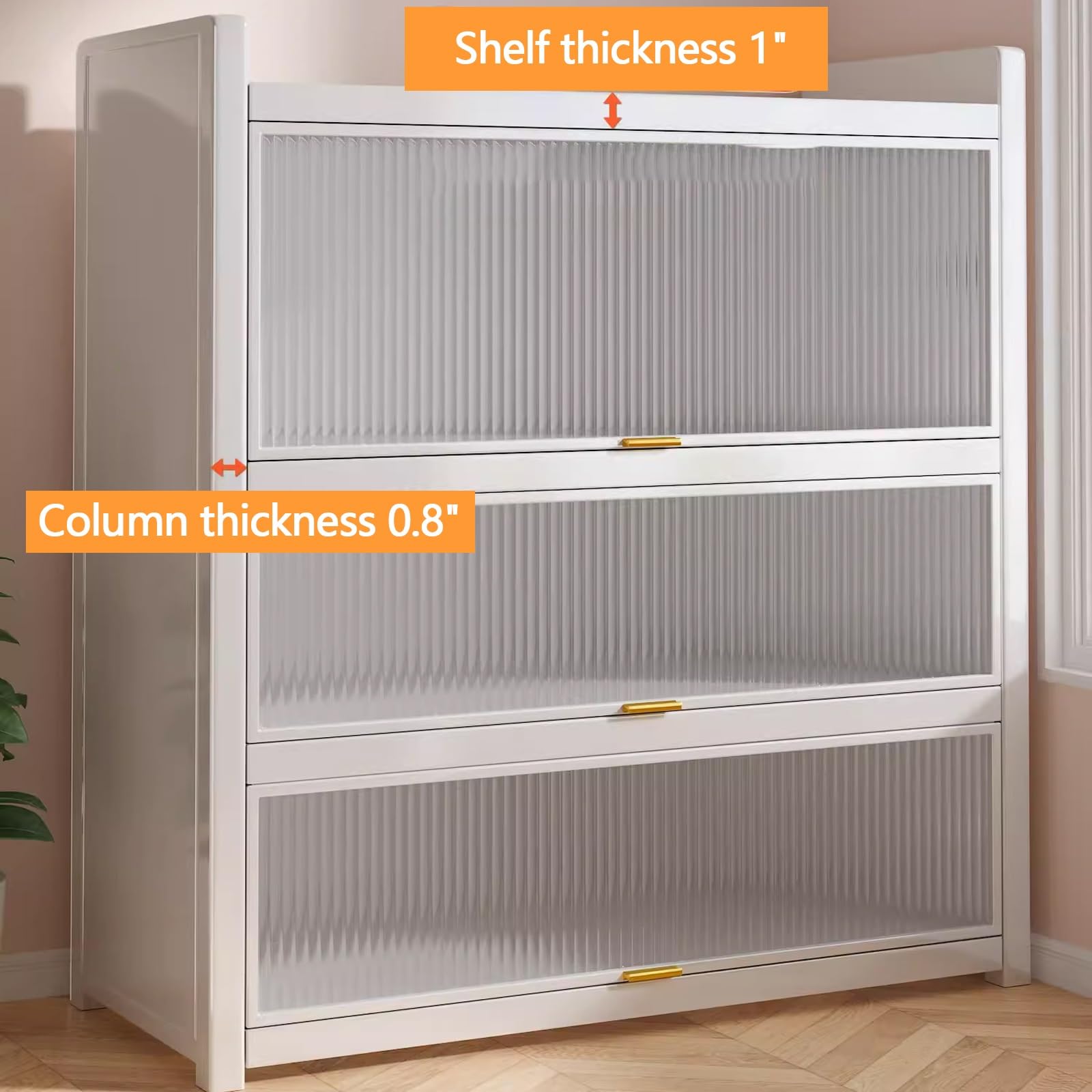 Mobile Credenza Cucina Dispensa con Porta Visiva in Acrilico, Materiale in Acciaio al Carbonio Quattro Livelli di Spazio di Archiviazione, a Cucina, Soggiorno, Studio, Bianco(120cm)