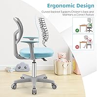Vista 26 de POWERSTONE Silla de escritorio para niños, silla de computadora de malla ajustable con reposabrazos, cojín suave y silla de oficina giratoria de Rosa