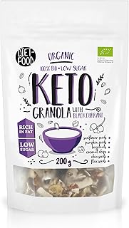 DIET-FOOD Bio Keto Granola mit Schwarzer Johannisbeere Fettreiches Glutenfreies Granola Frühstück Müsli Low Carb Non-GMO Snack Ohne Zuckerzusatz 200g 1er Pack