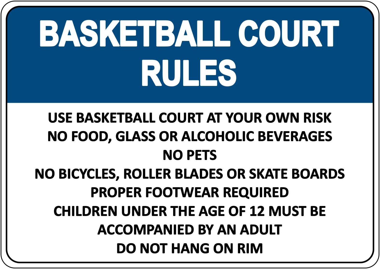 BannerBuzz Basketball Court Rules Sign Aluminum Metal Industrial or Workplace Safety Warning Compliance Sign (14" W X 10" H)