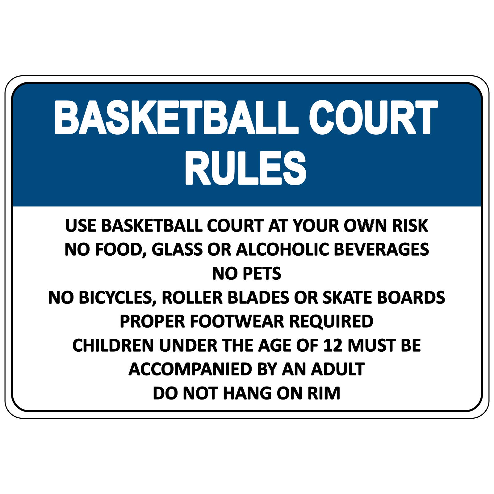 BannerBuzz Basketball Court Rules Sign Aluminum Metal Industrial or Workplace Safety Warning Compliance Sign (14" W X 10" H)
