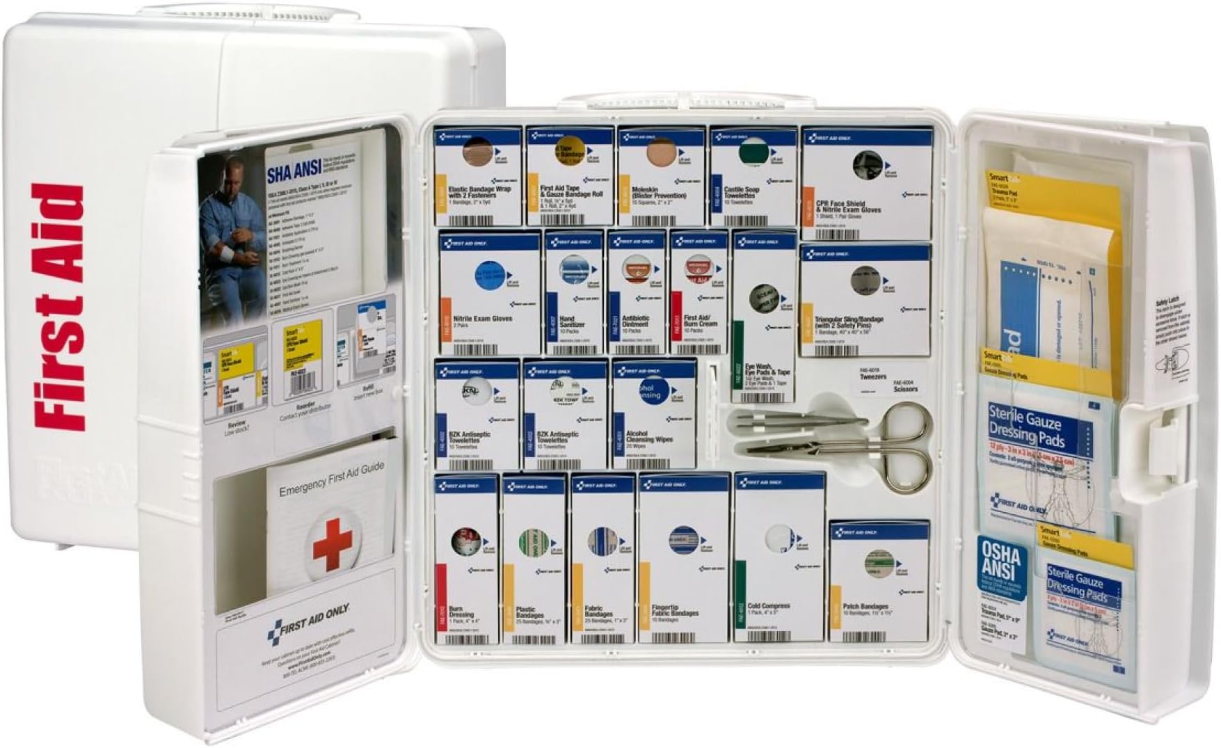 First Aid Only 90580 50-Person SmartCompliance OSHA First Aid Cabinet for Businesses, Large Plastic First Aid Cabinet Without Medications, 203 Pieces