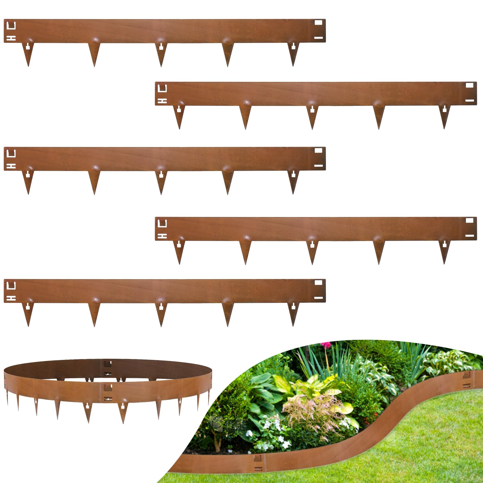 wowspeed Lawn Garden Edging Border 5PCS, Total 5.37m Metal Lawn Edging, 20cm Face Height Flexible Decorative Steel Edgings, Metal Garden Landscaping Pathway Borders Strip, Sinle Size:107.5 * 20cm — image 1