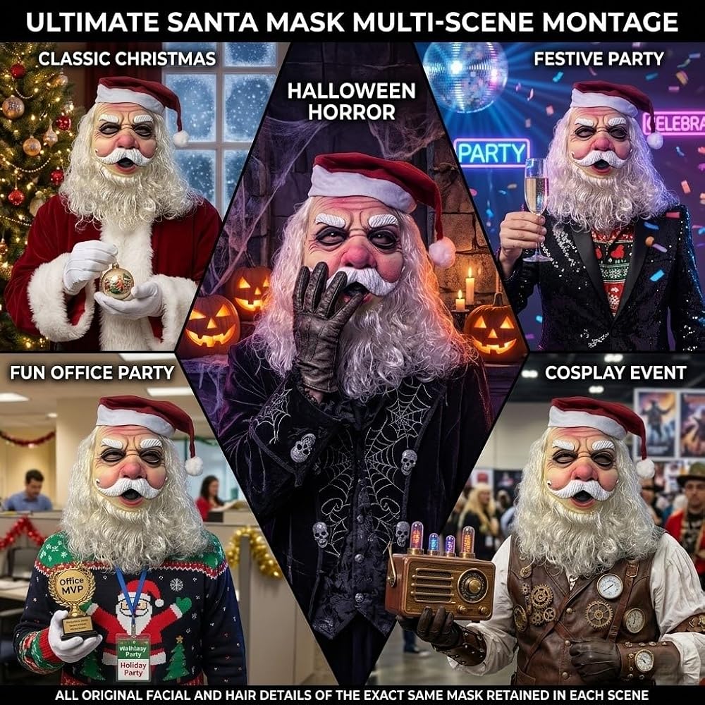 Amazon.com: x-merry toy Scary Santa Claus Latex Headgear Creepy