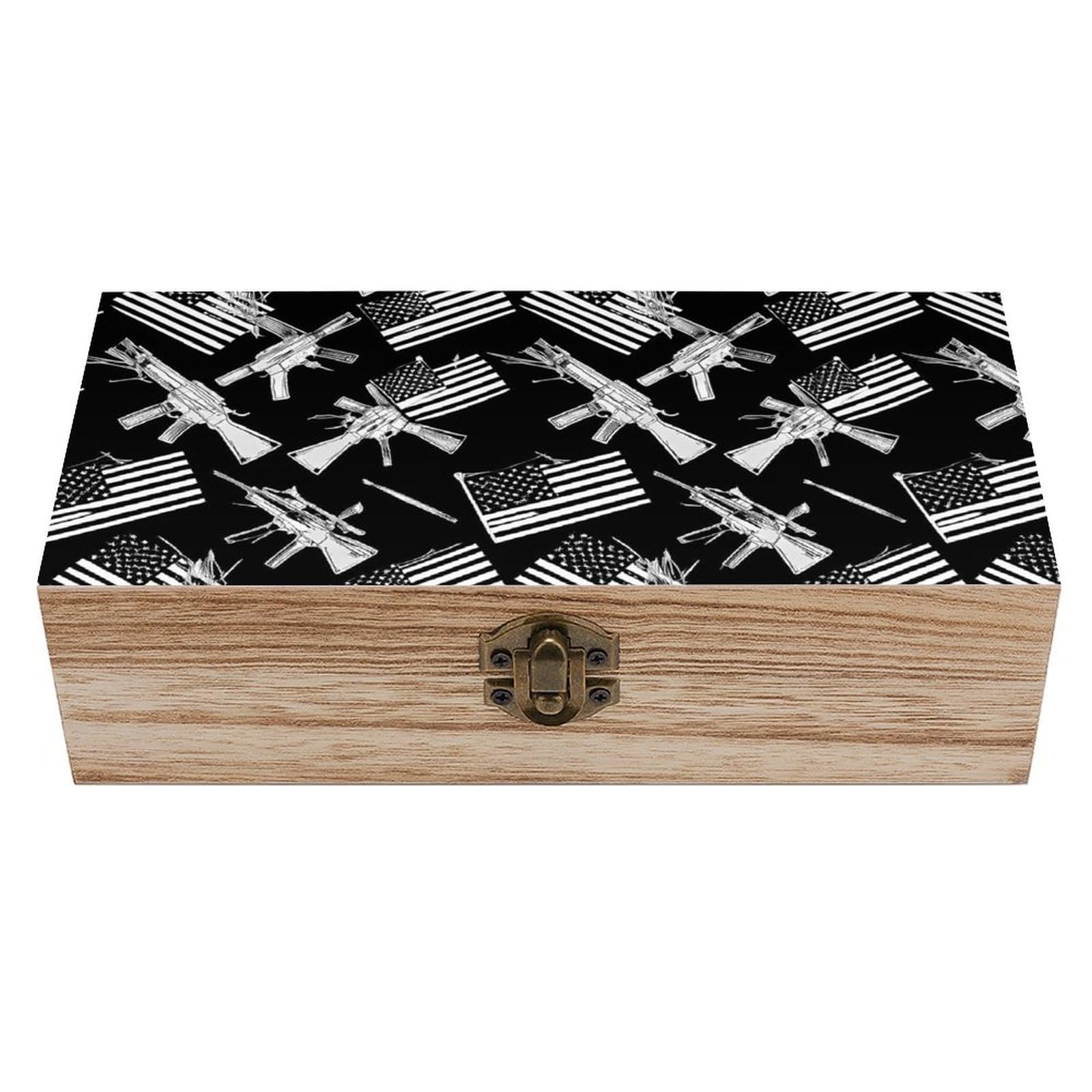 HLBSDM Black And White American Bass Fishing Flag Wooden Storage Box