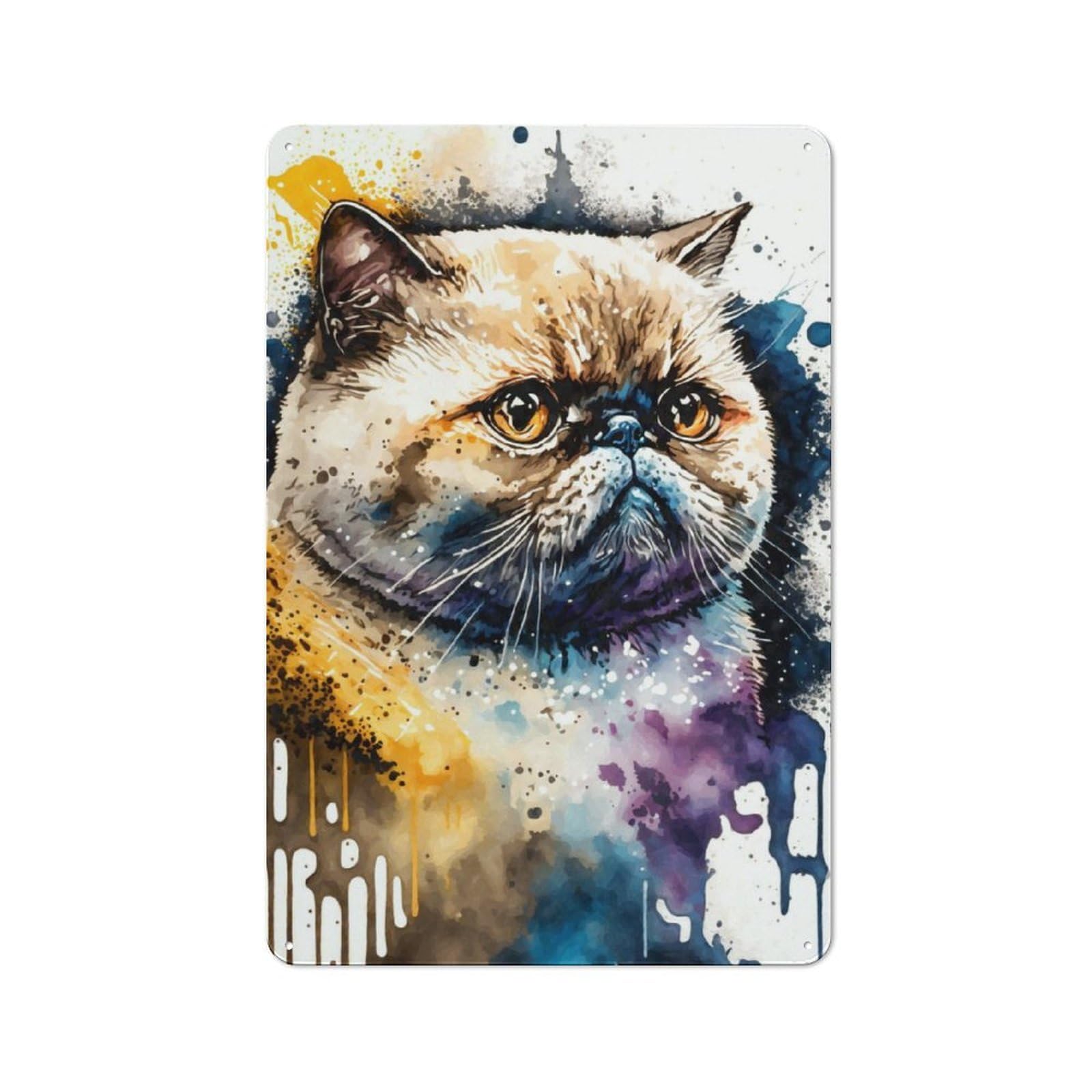 Junmoney Exotic Shorthair Cat Ink Tin Wall Plaque 30X20cm With For Bar Or Restaurant, Suited To Bar Decor Enthusiasts