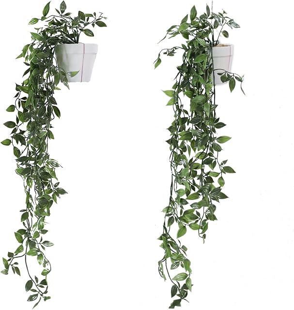 DANISCH Set of 2 Hanging Artificial Plants Vines Plants Plastic Fake Plants Plant Pot Plant for Home Kitchen Garden Office Wedding Hanging Pot Wall Decoration Indoor Outdoor (White)