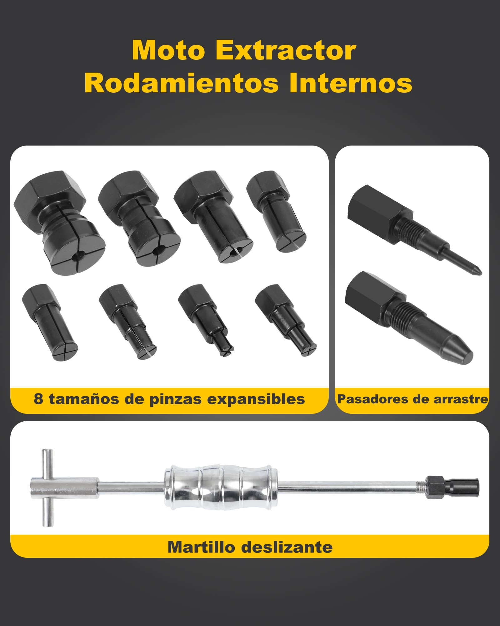 12 Piezas Extractor Rodamientos Bicicleta con Martillo Deslizante Agujero Ciego Extractor Rodamientos Internos con 8 Pinzas Expandibles(8-32 mm)