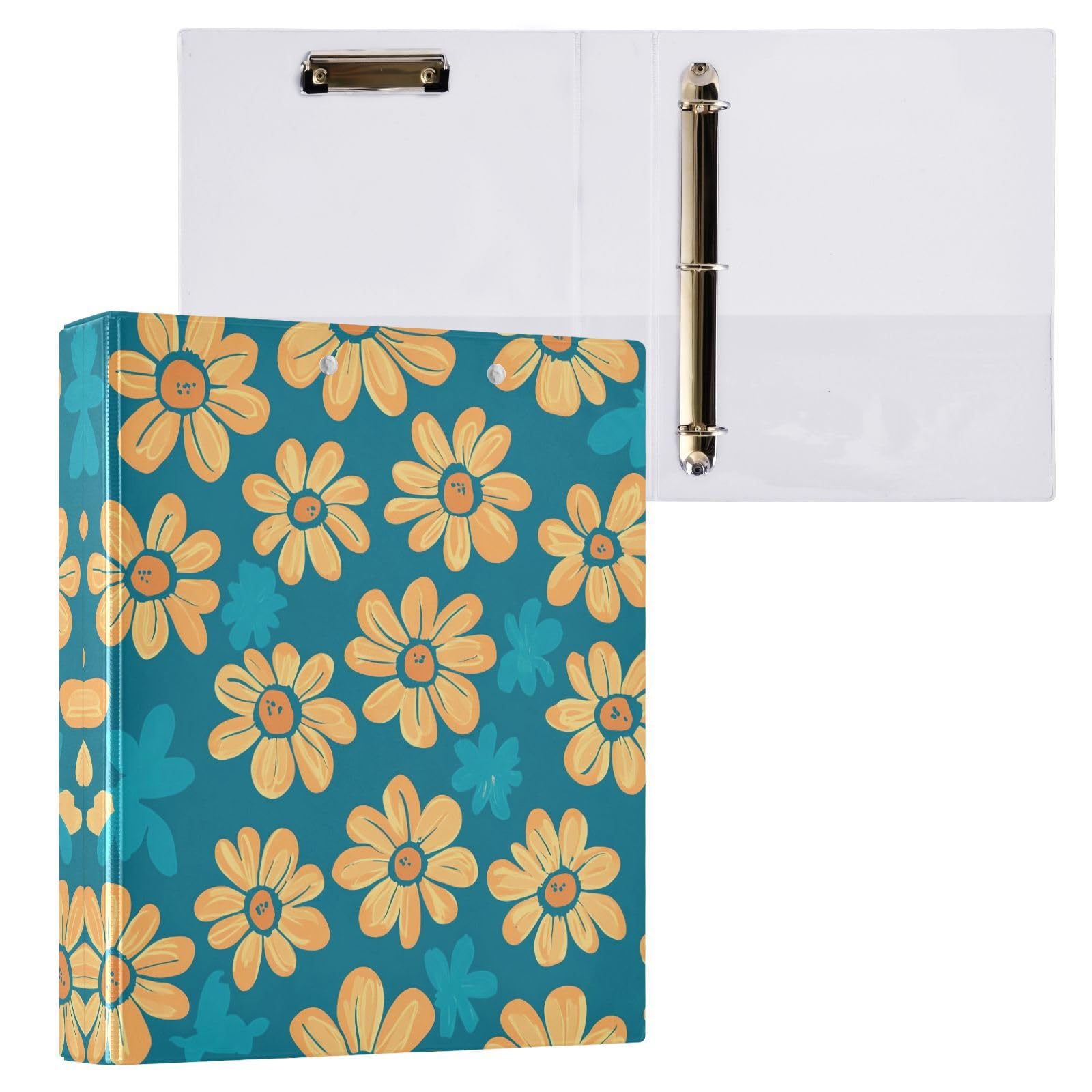 Raccoglitore ad anelli con 3 anelli, 3,8 cm, motivo fiori di mandarino, decorativo, con clip in metallo, formato A4, organizer per casa e ufficio, confezione da 2