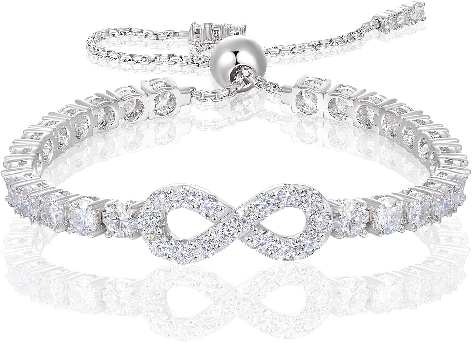 Moissanite Infinity Bracelet, S925 Sterling Silver 18K Gold Vermeil Adjustable Tennis Bracelet for Women, 3-5MM Width, 4-9.5inches