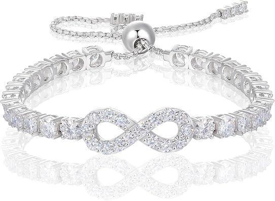 Moissanite Infinity Bracelet, Lab Created Diamond Bracelets for Women, S925 Sterling Silver, 3-5MM Width, 4-9.5inches, 18K Gold Vermeil Adjustable Tennis Bracelets- Birthday Gifts for Women Wife Her