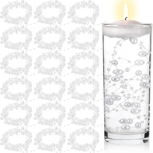 Hicarer Decoraciones del día de San Valentín, 157 pies, 24 cuerdas, cadena de perlas para velas flotantes, perlas de imitación como relleno de