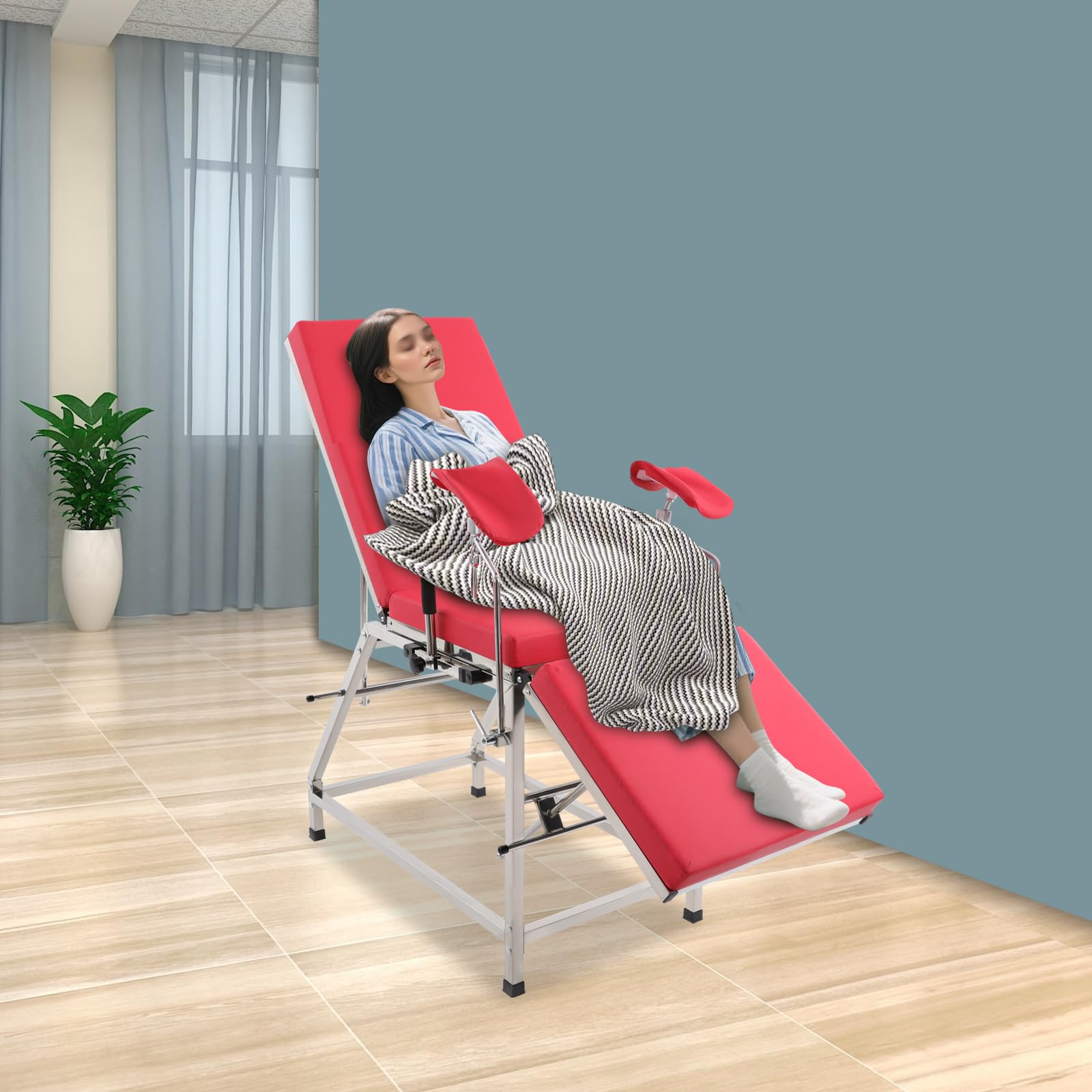 Sedia ginecologica, sedia da esame GYN, schienale e gamba, design regolabile, max 200 kg, per cliniche, ospedali (rosso)