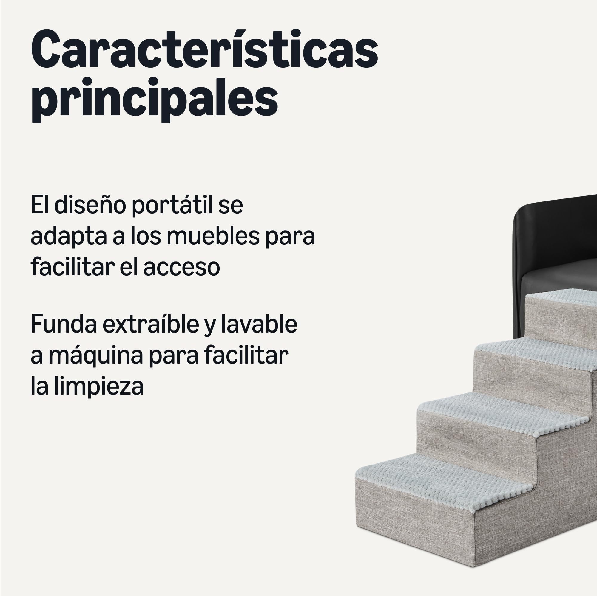 Amazon Basics Escaleras para Perros, 46,7 cm de Alto, 4 Peldaños para Cama Alta y Sofá, Escaleras para Mascotas con Base Antideslizante para Perros y Gatos de Interior, Gris