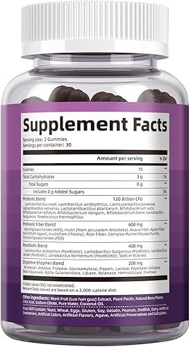 Miniatura 8 de Gomitas de probióticos pre post, 5 en 1 probióticos prebióticos posbióticos digestivos con fibra, 120 mil millones de CFU de probióticos para la