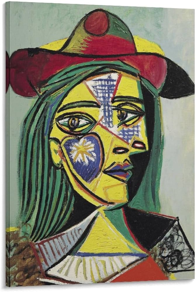 Amazon.co.jp: パブロ・ピカソ帽子と毛皮の襟をつけた女性絵画