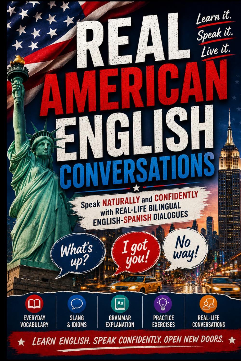 REAL AMERICAN ENGLISH CONVERSATIONS: Speak Naturally and Confidently with Real-Life Bilingual English–Spanish Dialogues, Everyday Vocabulary, Slang, ... Exercises (Speak English Confidently Series)