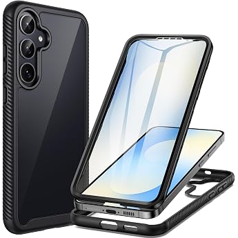 seacosmo Samsung Galaxy S25 FE Case Shockproof Mobile Phone Case S25 FE 5G S25FE 360 Degree All-Round Protection Protective Case with Built-in Screen Protector Black