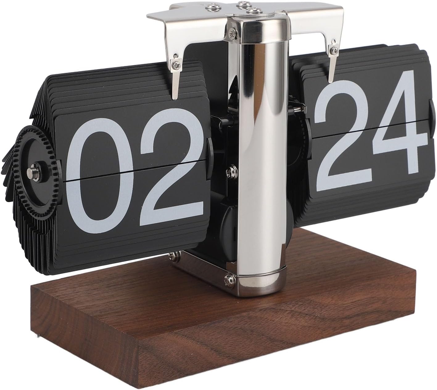 Cyrank Retro Flip Desk Shelf Clock, Wood Base Flip Down Clock Retro Digital Flip Desk Clock Auto Flip Desk Table Clock Mechanical Flip for Home and Office Decoration