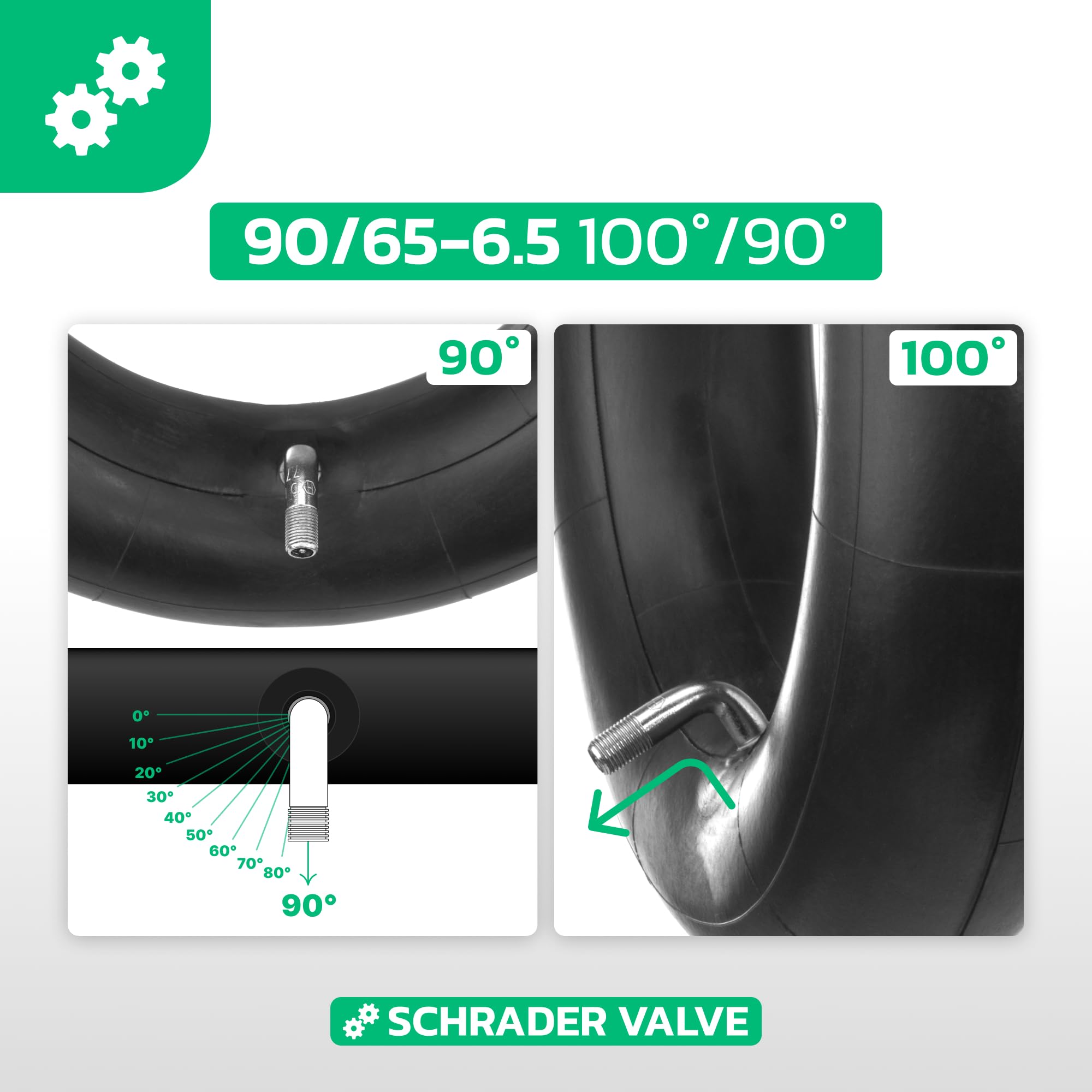 MOOVMOOV - 2 Chambres à air 90/65-6.5 (11 Pouces) pour Trottinette Électrique - Valve coudée 100/90 | Compatible avec Pneu Gonflable 90/65-6.5 Off-Road, Slick et Road.