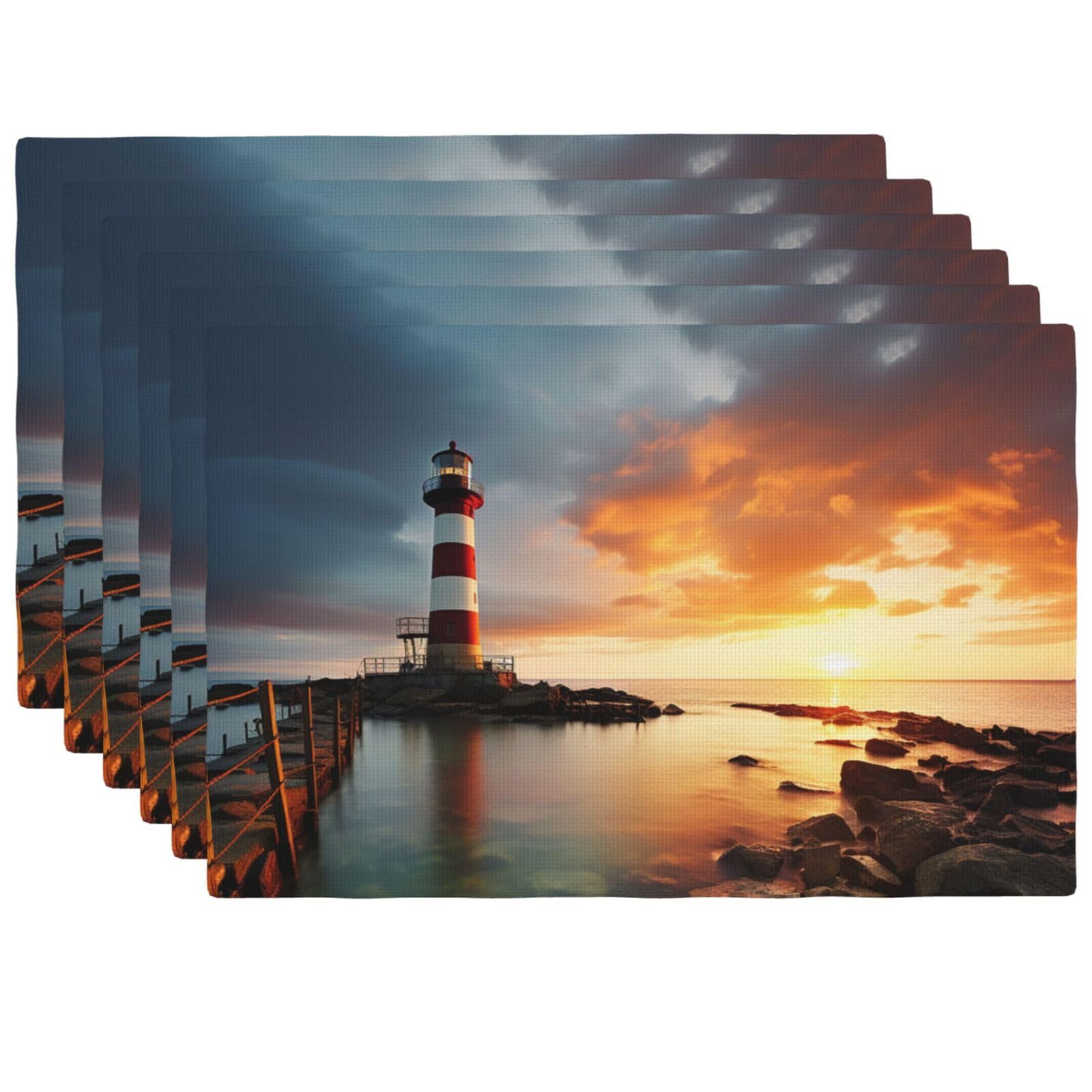 Set de table motif phare pour une ambiance bord de mer azur