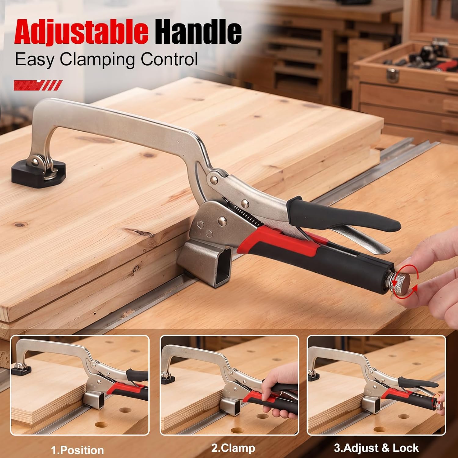 Chumia 6-inch Universal T-track Clamping System – Heavy Duty Bench Clamp Locking Table Clamp with Non-marring Rubber Pad Compatible with T-tracks Tables&Woodworking Projects Adjustable Clamping Force