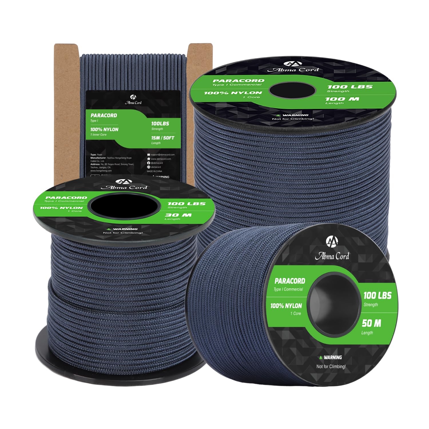 Abma Cord Paracord 2mm 15m 100% Nylon Rope 1 Strand Type I Parachute Cord - Max. 45kg (100lbs) - Navy Blue