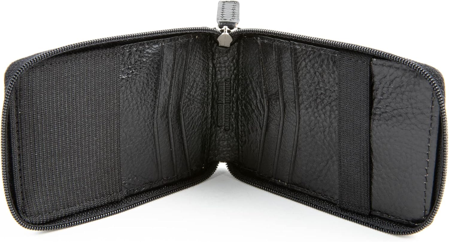 Men's Wallet RFID Zipper Front Pocket Outer ID Black