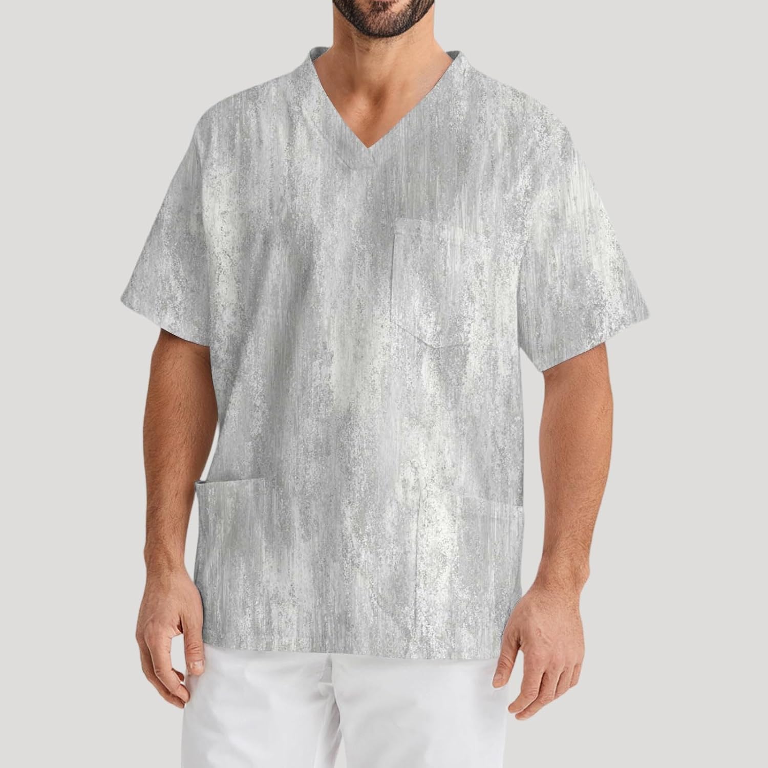 Men's Tie Dye Print Scrub Tops Short Sleeve Soft Work Scrubs Shirts with Pockets