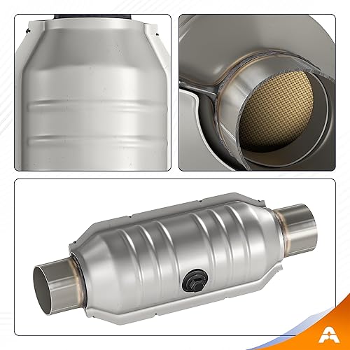Miniatura 3 de Convertidor catalítico universal de 3 pulgadas, convertidor Cat de entradasalida de 3 pulgadas con escudo térmico y puerto O2