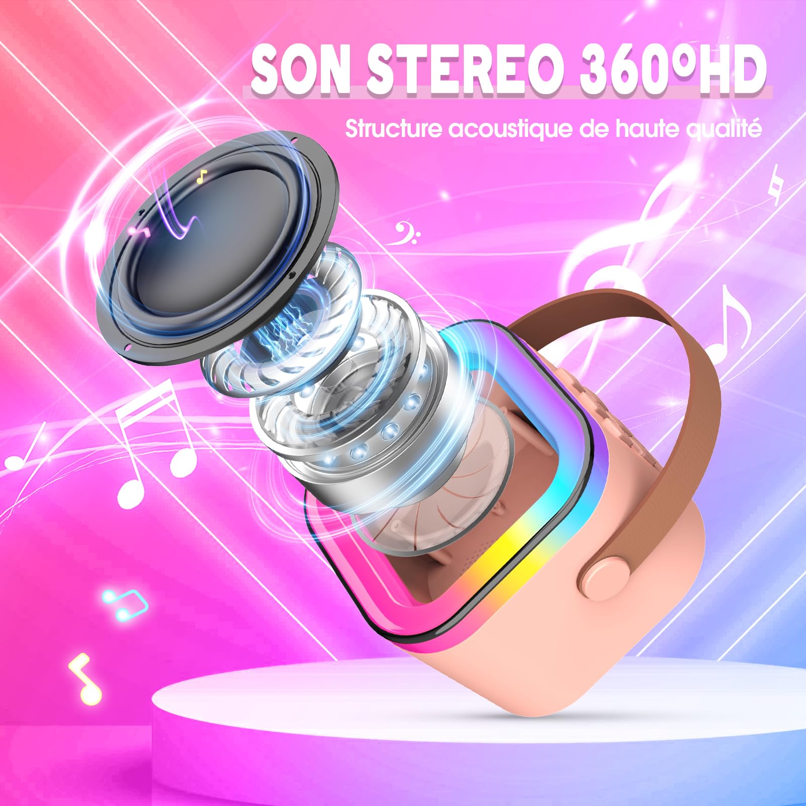 Dislocati Cadeau Fille 3-12 Ans Micro Karaoke Enfant Sans Fil Bluetooth Jouet pour Chanter Anniversaire - Karaoké Fêtes et Jeux à la Maison