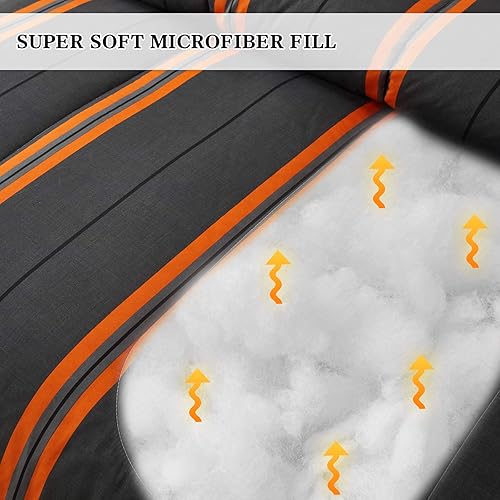 Miniatura 10 de Flysheep Juego de edredón bohemio de 3 piezas a rayas grises tamaño individual para niños, rayas grises y negras sobre blanco, microfibra suave