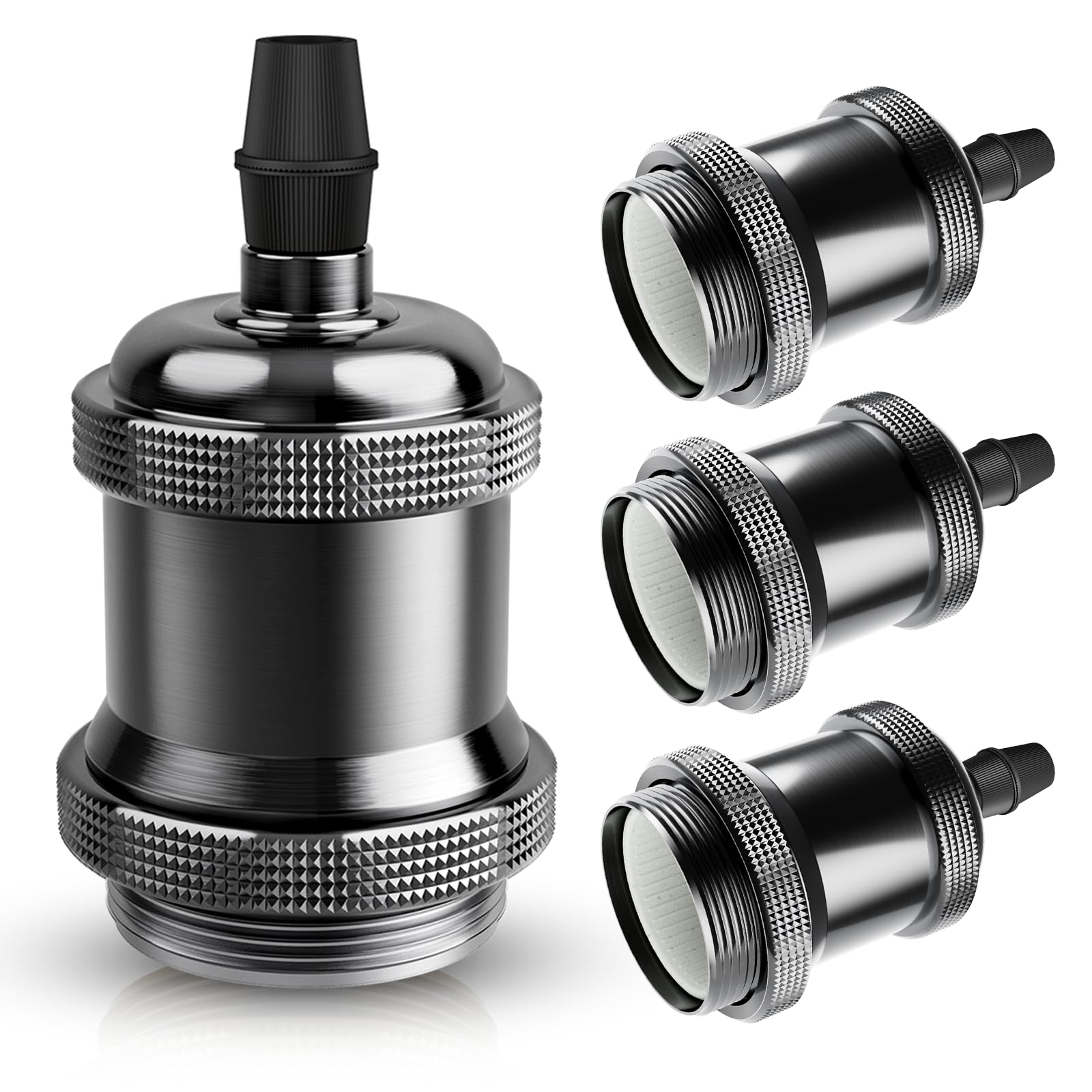 DiCUNO E27 Vintage Portalampada, Edison retro lampada a sospensione, Adattatore in ceramica solida, 4 Pezzi di perle nere socket