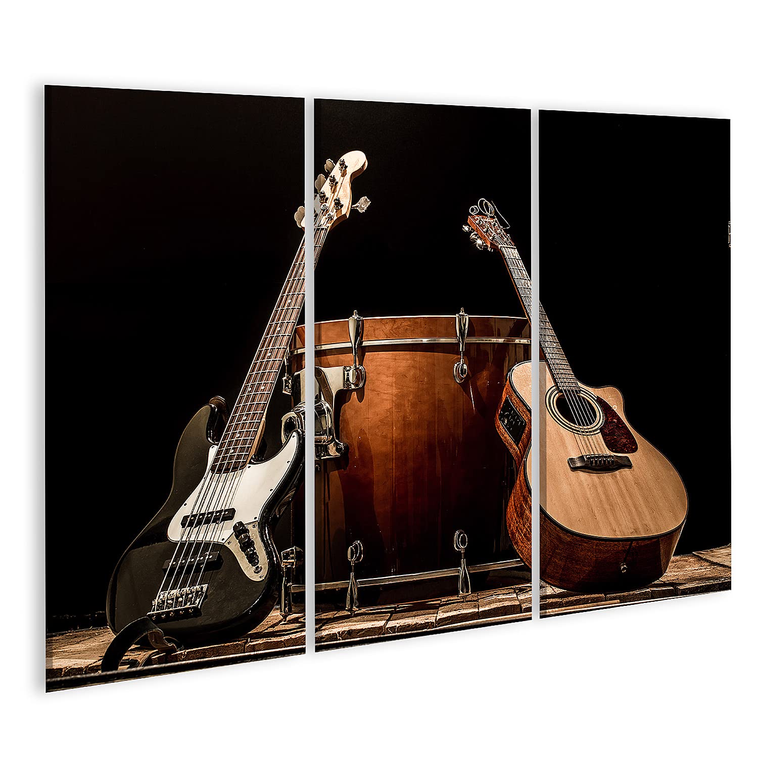 islandburner Prime - Quadro su tela, strumenti musicali, basso, barile, chitarra acustica, basso, chitarra, nero, poster