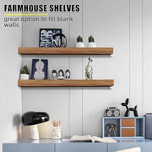 Miniatura 7 de Estantes flotantes de 24 pulgadas, estantes de madera para baño para montar en la pared, estantes flotantes rústicos de granja, estantes de pared de