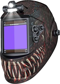 ARCCAPTAIN Large View 3.94" x 3.66" True Color Auto Darkening Welding Helmet with Light, Solar Powered Welding Hood, 4 Arc Sensor Wide Shade 4/5-9/9-13 for Stick MIG TIG Cut, Alien