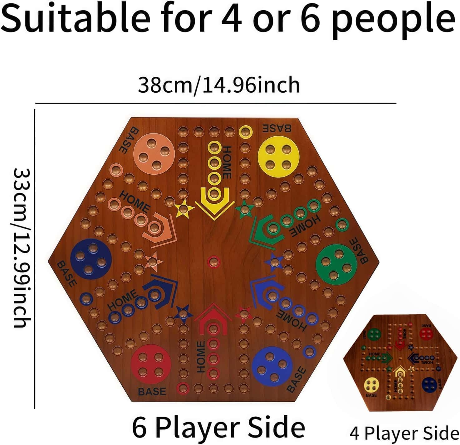 Wooden Board Games- -Marble Board Game -Surfacepainting-Double Sided Painted 15inch Fast Track for 6 and 4 Players with 6 Colors 30 Marbles 6 Dice for Kids Friends Family Game Party (Walnut)