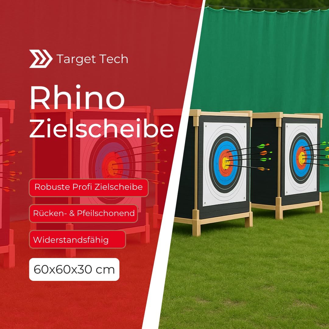 Target TECH Rhino Zielscheibe 60x60x30 cm [*] | Schaumscheibe mit Lamellen für Bogenschießen & Armbrust bis 225 lbs, selbststehend, pfeilschonend, robust