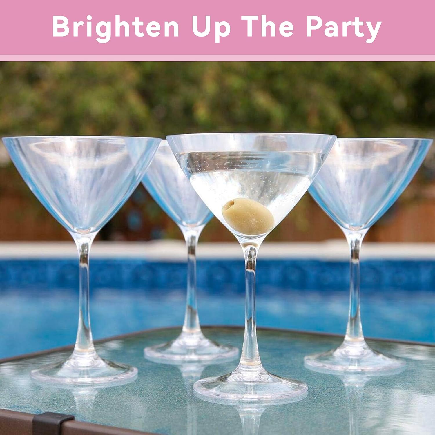 Lily's Home Unbreakable Martini Glasses, Made of Shatterproof Plastic and Ideal for Indoor and Outdoor Use, Reusable, Crystal Clear (8.5 oz. Each, Set of 4)