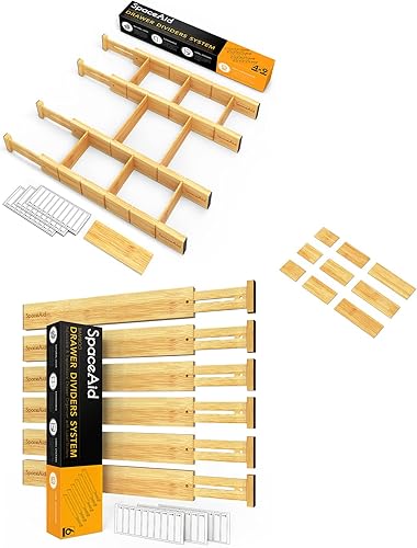 SpaceAid Separadores de cajones de bambú con insertos, 4 divisores con 9 insertos (17-22 pulgadas), 6 separadores (17-22 pulgadas), insertos de 3